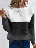 Women's Casual Simple Contrast Color Round Neck Knitted Sweaters