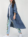 Women's Irregular Hem Lapel Cardigan Long Denim Coat