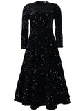 Women's Sequined Long Sleeve Big Hem Maxi Dress