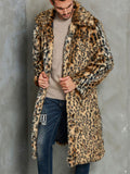 Men's Fluffy Leopard Faux Fur Mid-Length Winter Coat