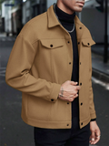 Men's Solid Autumn Long Sleeve Lapel Button Up Coat with Flap Pockets