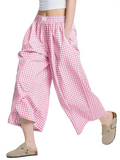 Women's Plaids Wide Leg Capri Pants Summer Casual Loose Fit