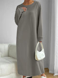 Women's Autumn Solid Color Simple Round Neck Long Sweatshirts Dress