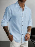 Men's Simple Holiday Style Long Sleeve Shirt with Pocket