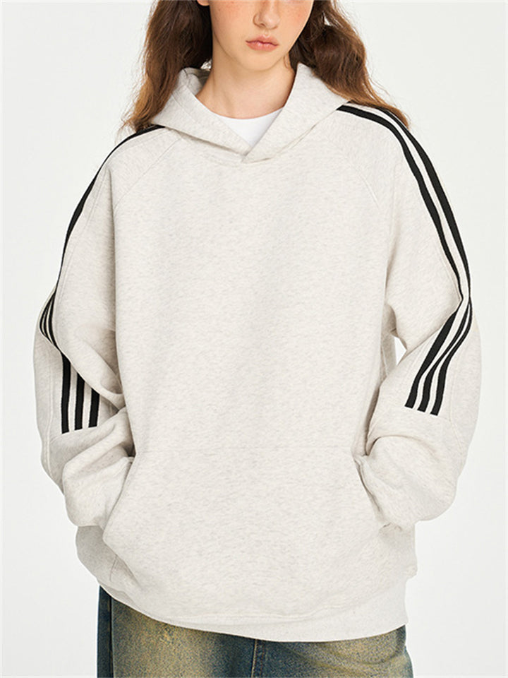 Unisex Trendy Three-stripes Autumn Long Sleeve Kangaroo Pocket Hoodies