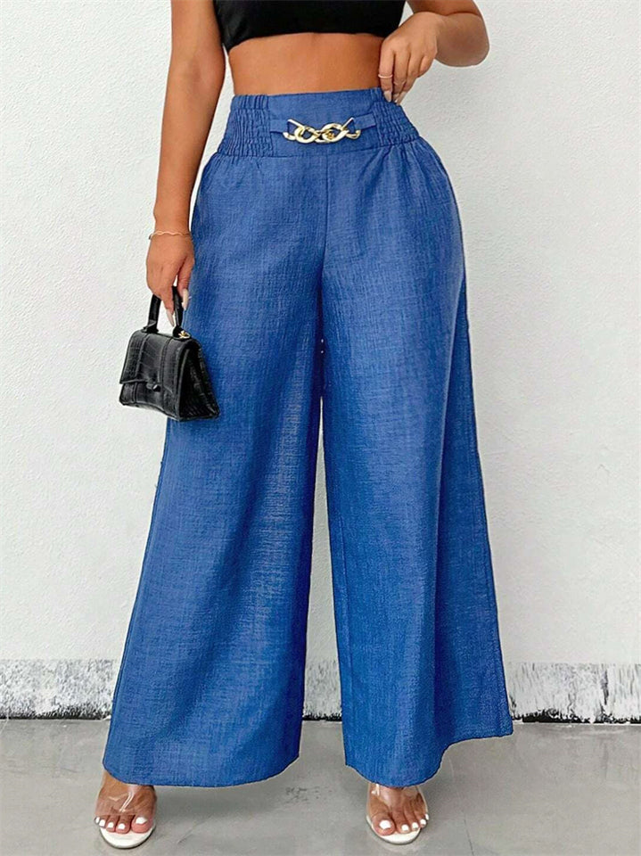 Women's Summer High-Waist Wide Leg Pants with Elastic Waist