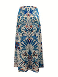 Women's Summer Holiday Style Blue Printed A-Line Skirt