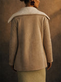 Women Faux Suede Sherpa Lined Open Front Winter Coats