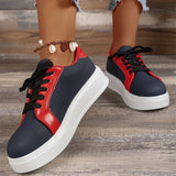 Women's Contrast Color Thick-Soled PU Leather Casual Shoes