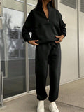 Women's Casual Solid Color Zip Up Pullover Sweatshirts & Sweatpants Outfit