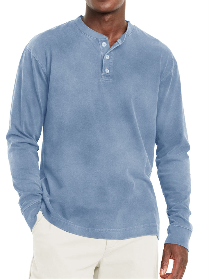 Men's Casual Solid Color Long Sleeve Henley Shirts