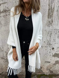 Women's Autumn Solid Color Soft Cardigan Cloak with Fringe Decor