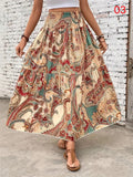 Women's Flowy Bohemian Floral Print Chiffon Long Skirt