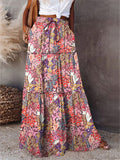Boho Style Female Layered Paisley Printed Skirt with Pockets