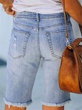 Summer Lady Blue Ripped Straight Leg Chrysanthemum Print Jeans