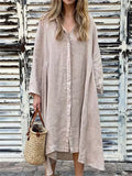 Women's Casual Holiday Style Solid Color Long Sleeve Maxi Shirt Dress