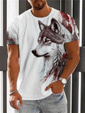 Men's Stylish Wild Wolf Pattern Short Sleeve T-shirts