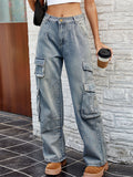 Women's Street Stylish Multi-Pocket Blue Cargo Jeans