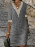 Lace V Neck Half Sleeve Women's Cotton Midi Dress