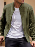 Men's Fashion Stand Up Collar Zip Up Suede Jacket