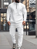 Men's Warm Long Sleeve Half-Zip Fleeced Tracksuit