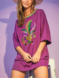 Women's Sequined Mask Pattern Short Sleeve Loose T-Shirt