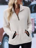 Women's Autumn Half Zipper Semi-high Neck Kangaroo Pocket Fleece Sweatshirts