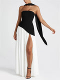 Women's Trendy Solid Color Strapless High Split Evening Dress