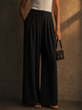 Women High Waist Wide Leg Pleated Chic Office Dress Trousers