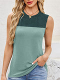 Women's Contrast Color Stripe Sleeveless Round Neck T-Shirt