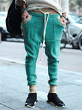 Trendy Contrast Color Drawstring Knitted Casual Pants for Men