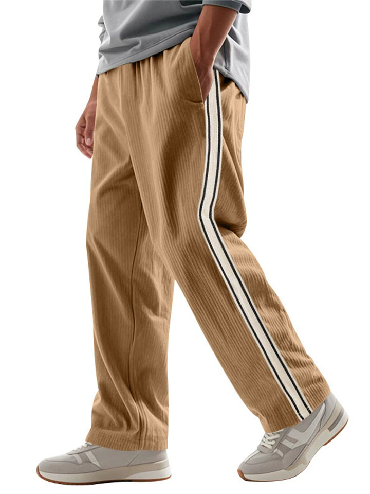 Autumn Corduroy Side Striped Sports Trousers for Men Casual Fashion Loose Fit