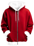 Unisex Simple Fluffy Trimmed Zip Up Hooded Sweatshirts