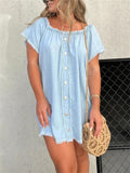 Retro Off Shoulder Raw Edge Denim Dress for Women