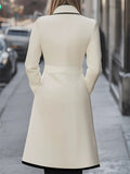 Women's Trendy White Contrast Trim Lapel  Single Breasted Long Suit Coat