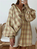 Women's Casual Plaid Puffed Long Sleeve Blouses
