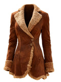 Women's Vintage Suede Fluffy Trimmed Asymmetric Hem Slim-Fit Coats