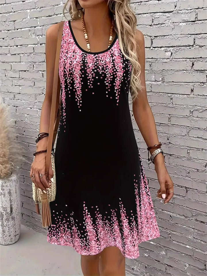 Women's Casual Contrast Color Printed Sleeveless Tank Dress