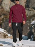 Men's Casual Contrast Color Texture Jacquard Drawstring Sweatshirts & Sweatpants Outfit