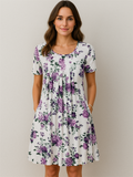 Women's Summer Floral Printed Round Neck Pocket Dress