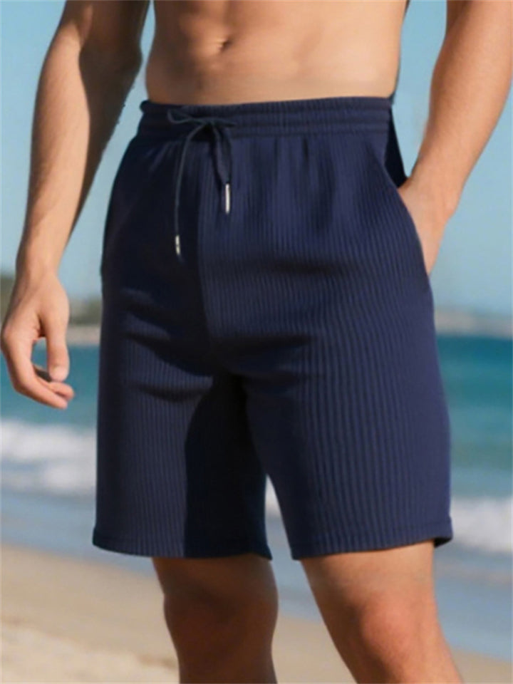 Men's Casual Corduroy Solid Color Drawstring Beach Shorts