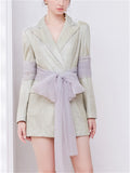 Women's Long Sleeve Tulle Patchwork Bling Tie-waist Mini Dress