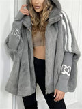 ‌Winter Faux Fur Striped Patchwork Hooded Coat for Women‌