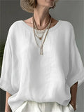 Women's Summer Elegant Solid Color Round Neck Drop Shoulder Shirts