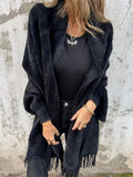 Women's Autumn Solid Color Soft Cardigan Cloak with Fringe Decor