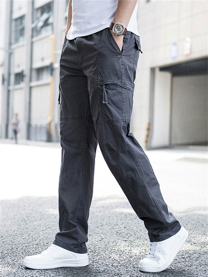 Simple Autumn Cotton Cargo Trousers for Men with Multiple Pockets