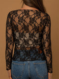 Sexy Sheer Lace Long Sleeve Sabrina Neck Shirts for Women