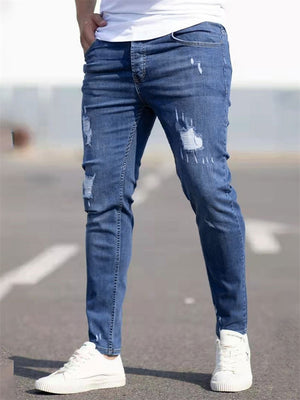 Men's Blue Form-fitting Streetwear Denim Jeans