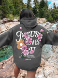 Women's Peach Flower Letter Print Oversized Hoodies with Pocket