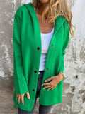 ‌Women's Autumn Simple Button Up Hooded Jackets with Pockets